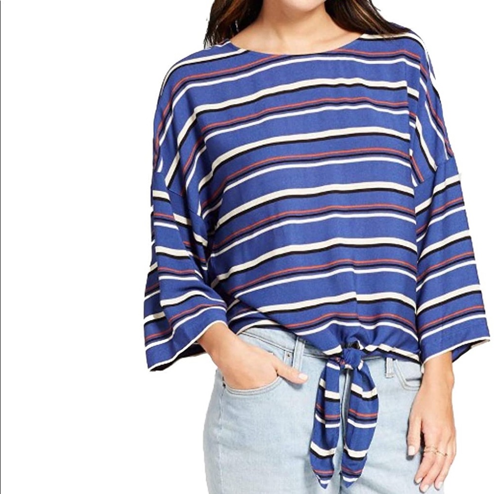 Striped Tie Front Top